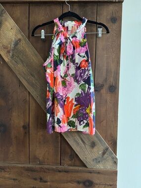 J. Crew Multicolor Floral Tie-Neck Sleeveless Blouse